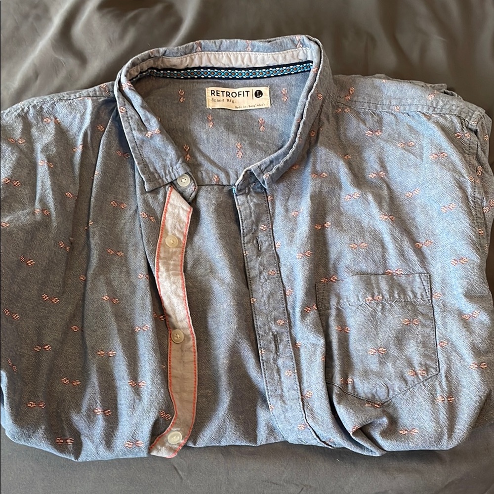 Retrofit Blue Casual Button Down Shirt Versatile Style